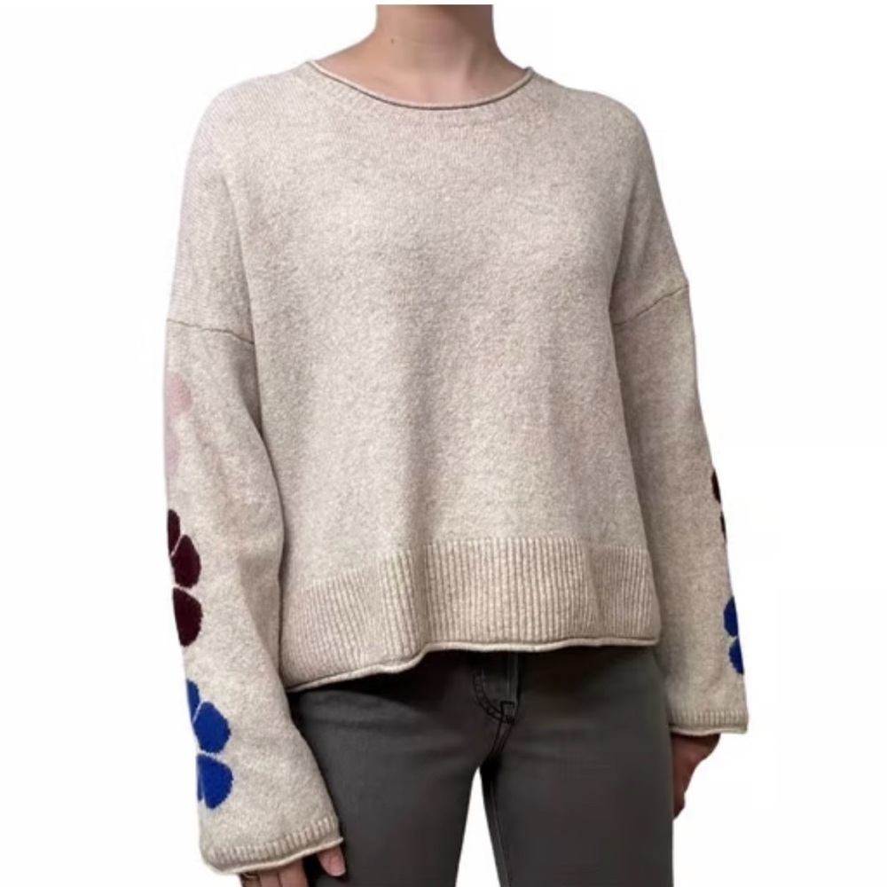 Madewell beige floral sleeve belmore knit sweater size xxs